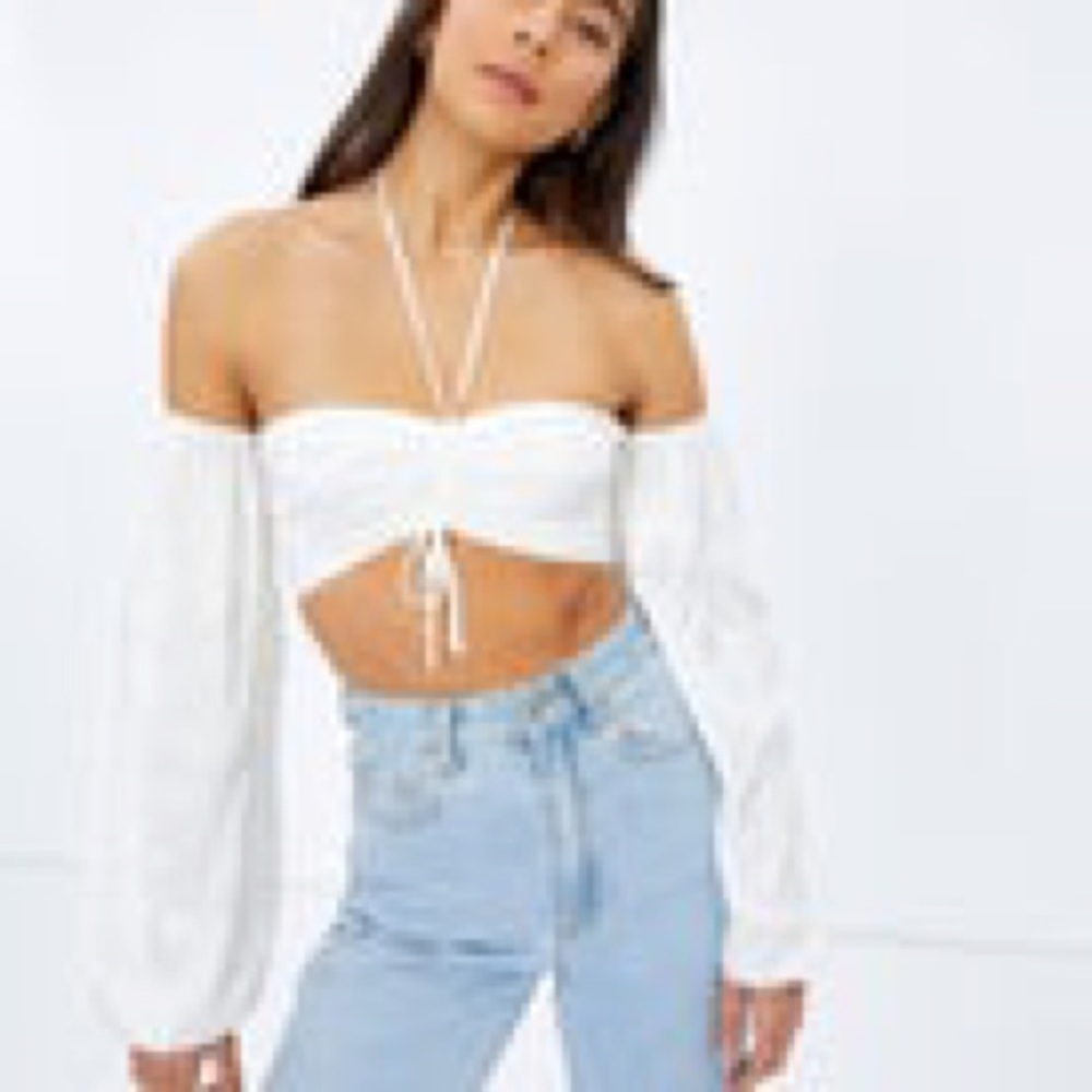 White Bandeau Top with Sleeves